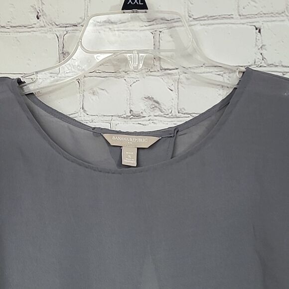 Banana Republic Petite Small Gray Silky Soft Sheer Open Back Blouse Minimalist - Picture 2 of 10